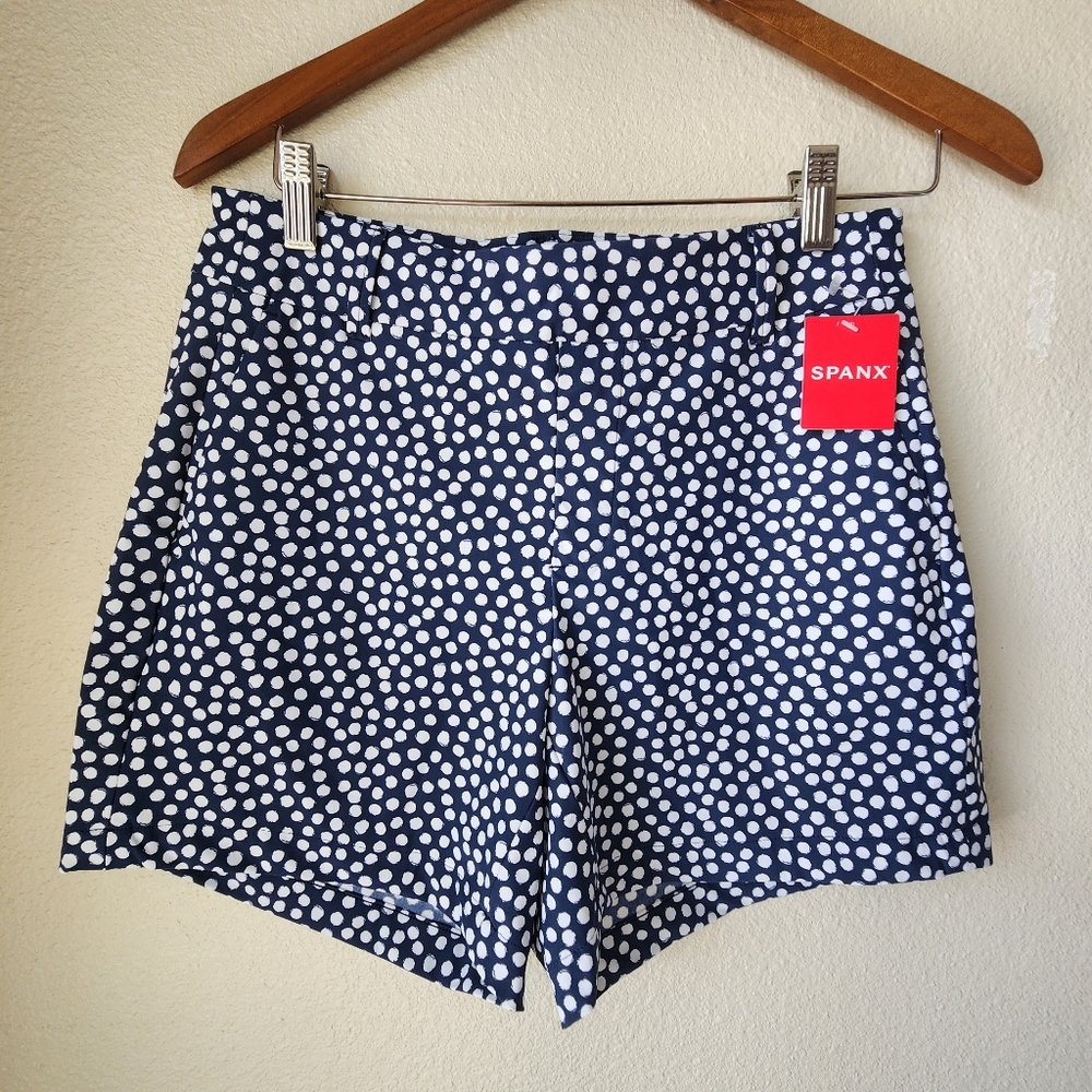 SPANX Navy and White Polka Dot Women Shorts